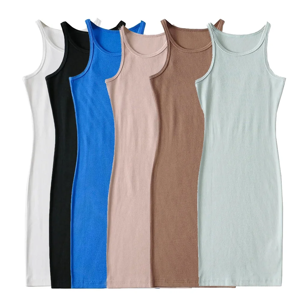 Private label ladies solid color fitted sexy mini dress casual tank top ribbed dress women bodycon