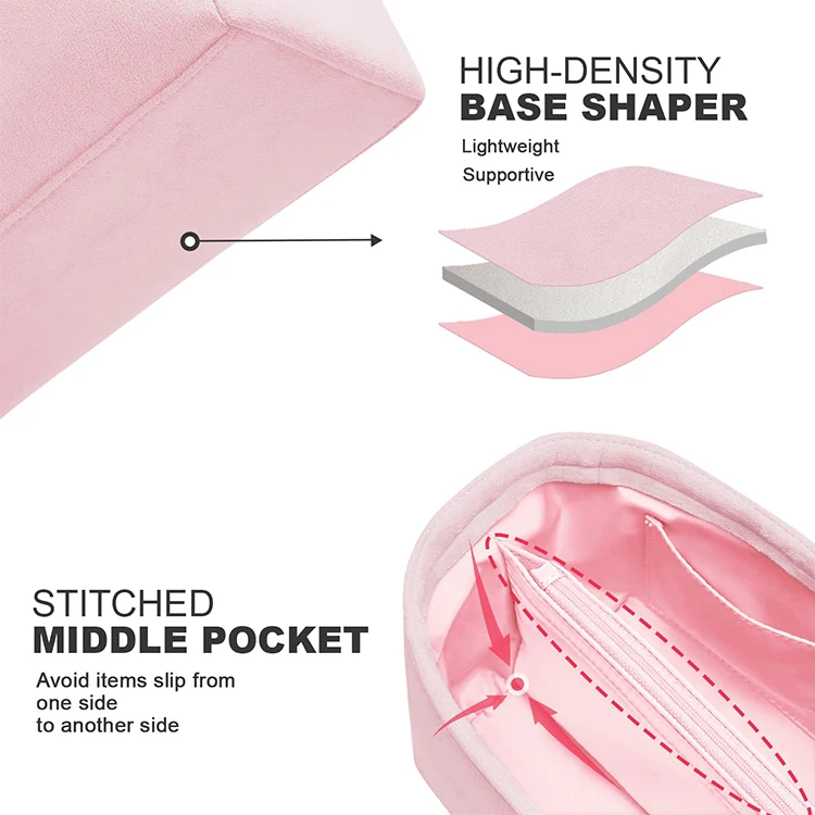 Hot selling luxury bag accessories Alcantara bag organizer insert handbag purse felt bag organizer