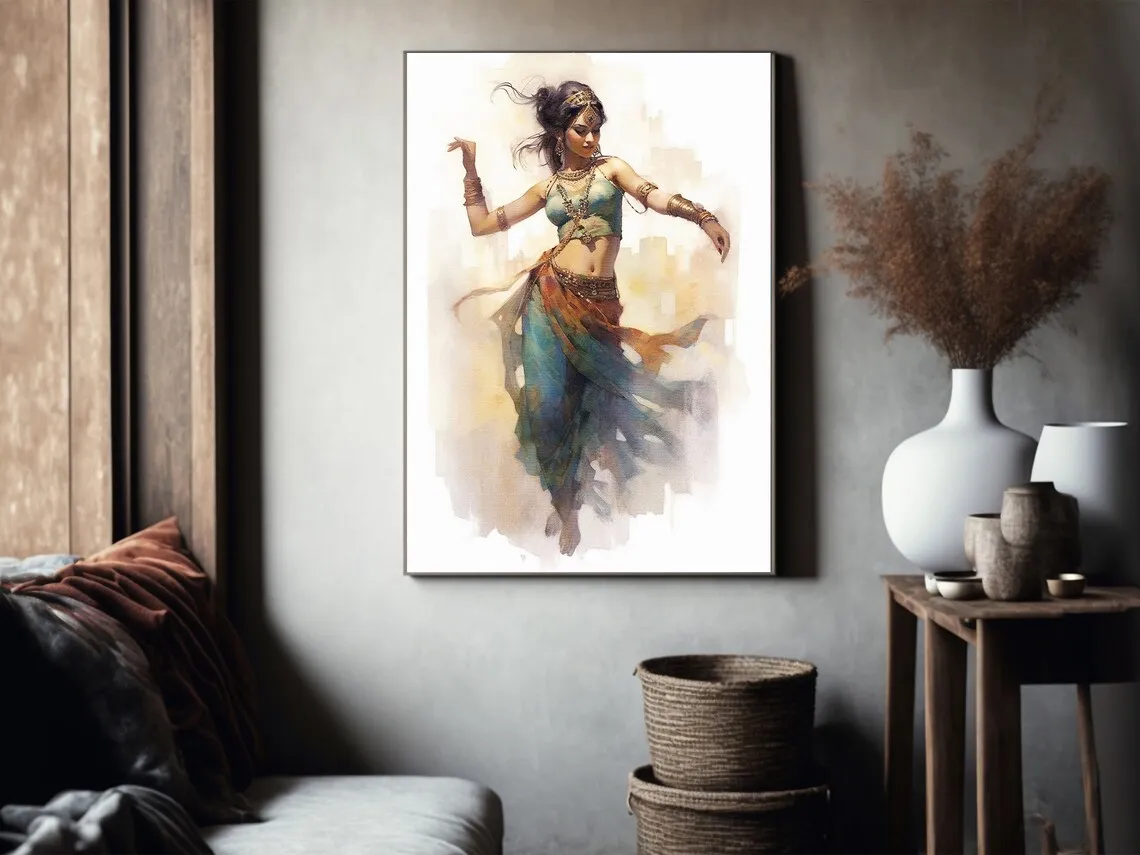 Indian Wall Art Beautiful Woman Folk Dance Painting Indian Royal Lady Art For Living Room Home Decoration
