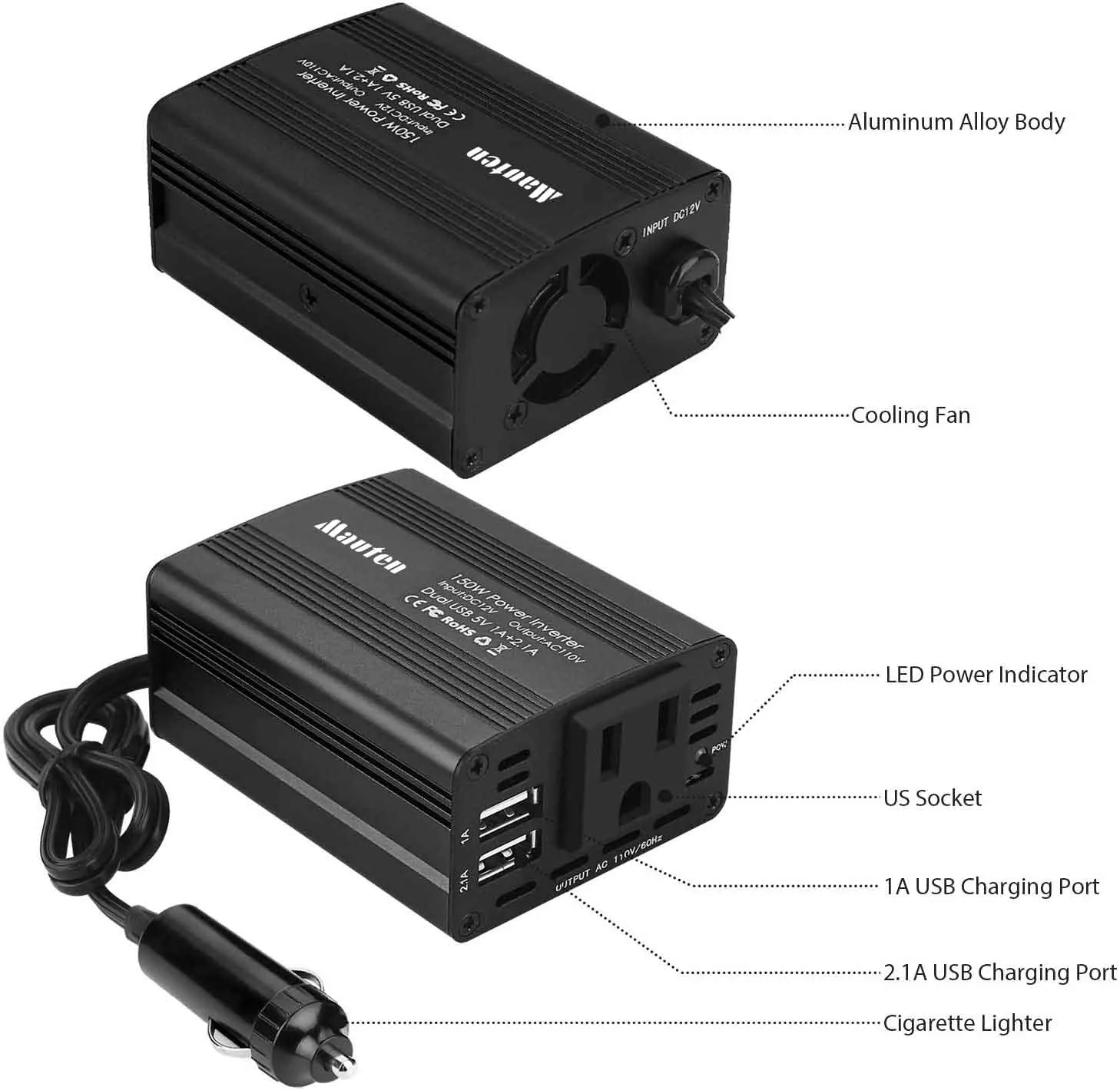 Портативный Перезаряжаемый инвертор Ups Rv Sinewave 150 Вт для автомобиля с разъемом USB Япония США переменный