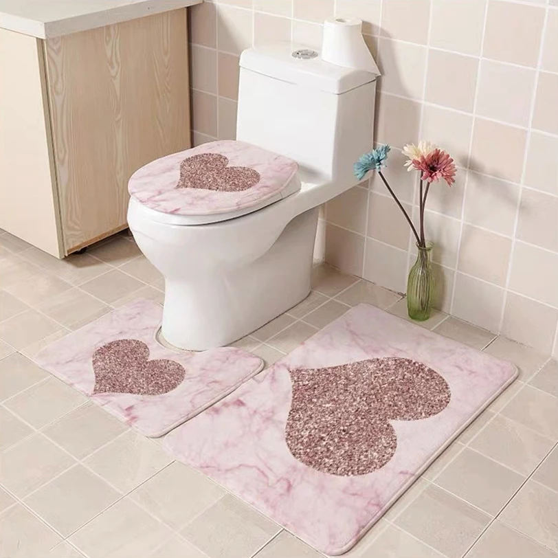 Custom Oem Unique Cushioned Floor Mat Polyester 4 pcs Bath Rugs Set Printing Bathroom Rug