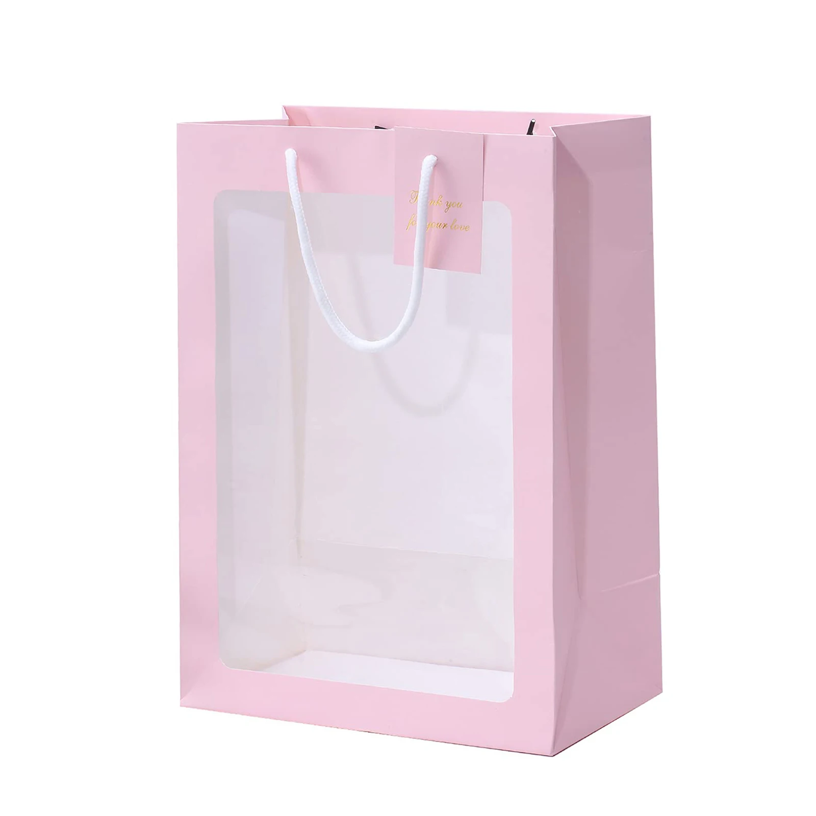 Clear Window Gift Toys Packaging Bag Bouquet Paper Carry Hanging Gift Bags For Luxury Flowers