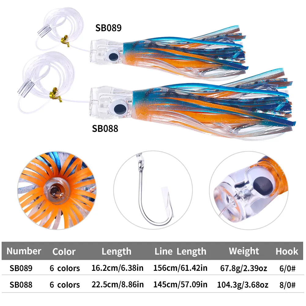 Wholesale 65g 100g 6Colors Soft Octopus Skirt Fishing Lure Deep Sea Trolling Fishing Bait 3D Eyes Buzzbait