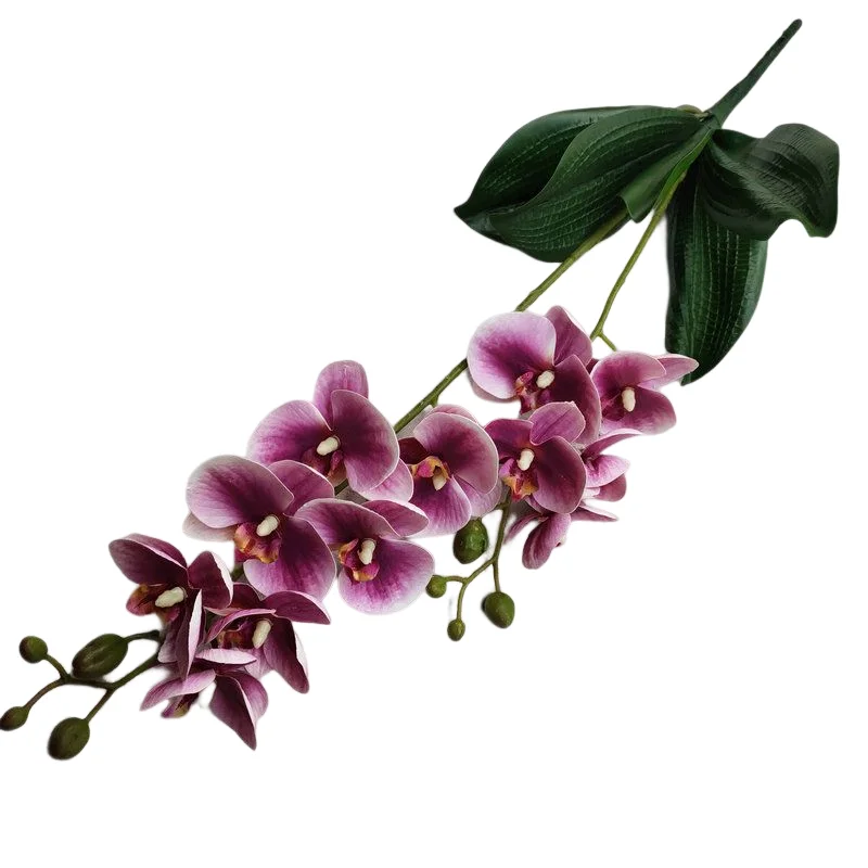 12 Heads 3D Printing Phalaenopsis Orchid Green Leaves Artificial Flower For Wedding Wall Decoration