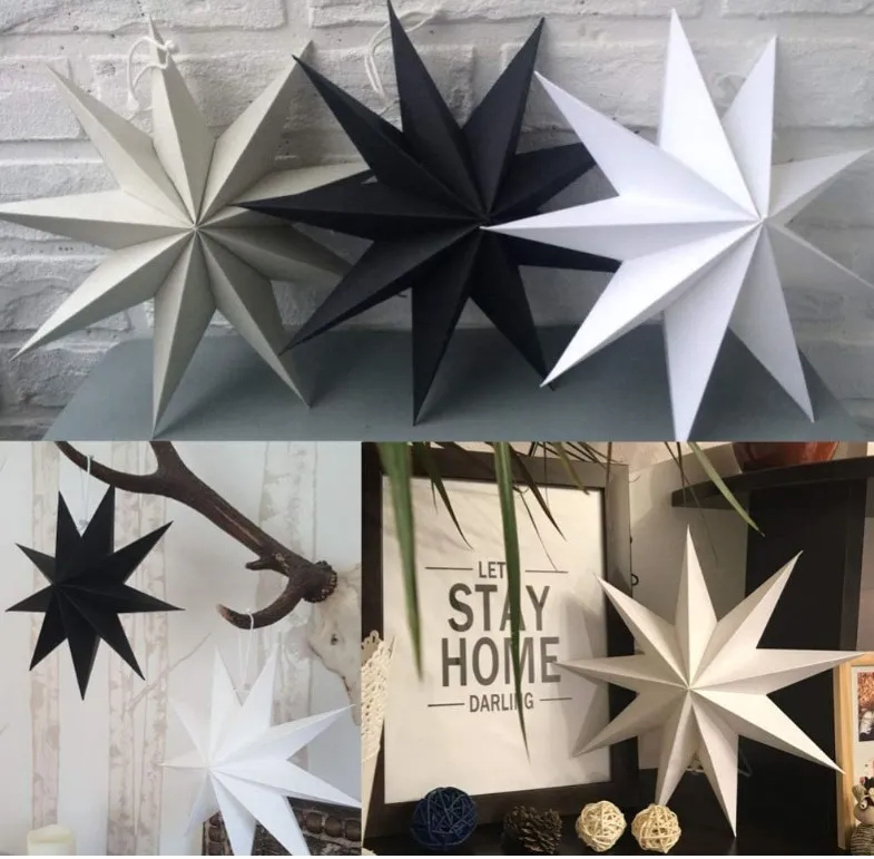 GiveU 9 Pointed Paper Star Lanterns 12 Inch Hanging Lampshade for LED Light Wedding Birthday Party Decor