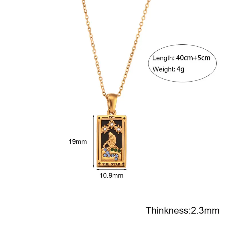 Fashion Square Colorful Enamel Zircon Tarot Cards Pendant Necklace 18K Gold Plated Stainless Steel Necklaces Jewelry  For Women