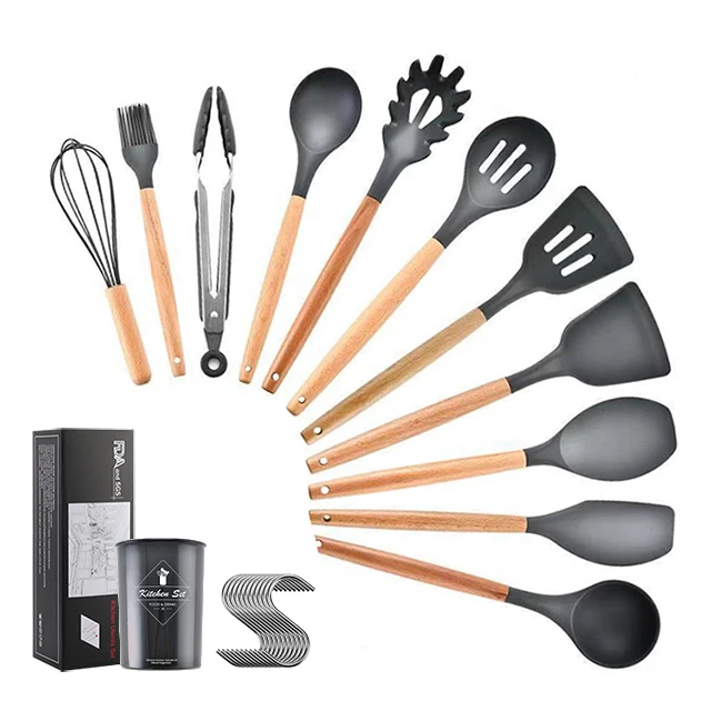 Лидер продаж на Amazon, кухонные принадлежности, набор кухонной утвари, кухонные принадлежности с деревянными ручками