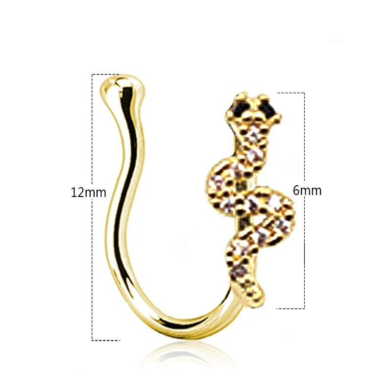 Xjy OEM sexy nose ring snake nose cuffs  clip on nose hoop  CZ non piercing  jewelry for woman man