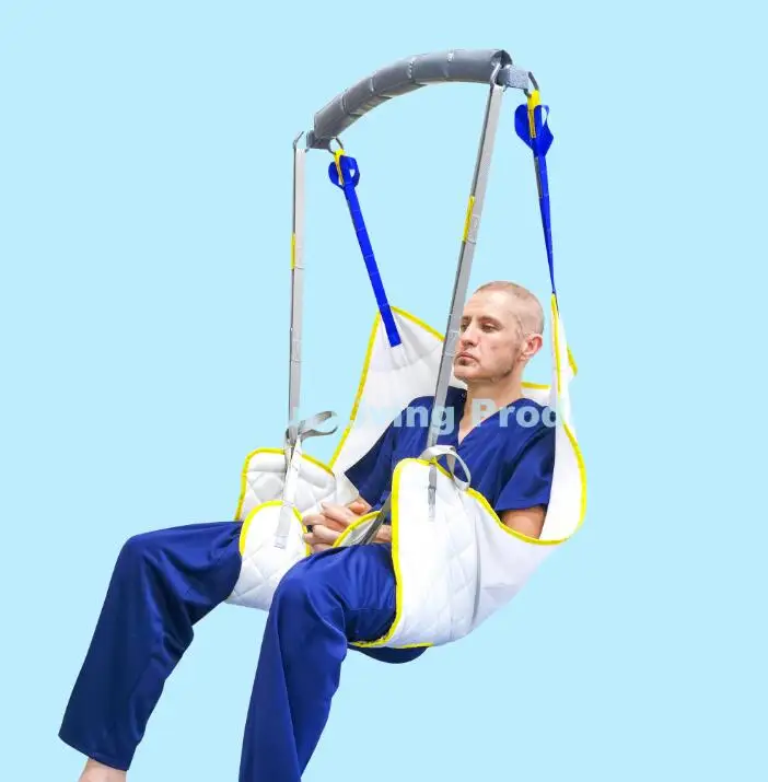 Polyester Stitched Bonded  Hammock Single Patient Use Sling SPU Loop and Clip Divided Legs Patient Lift Sling ISO13485