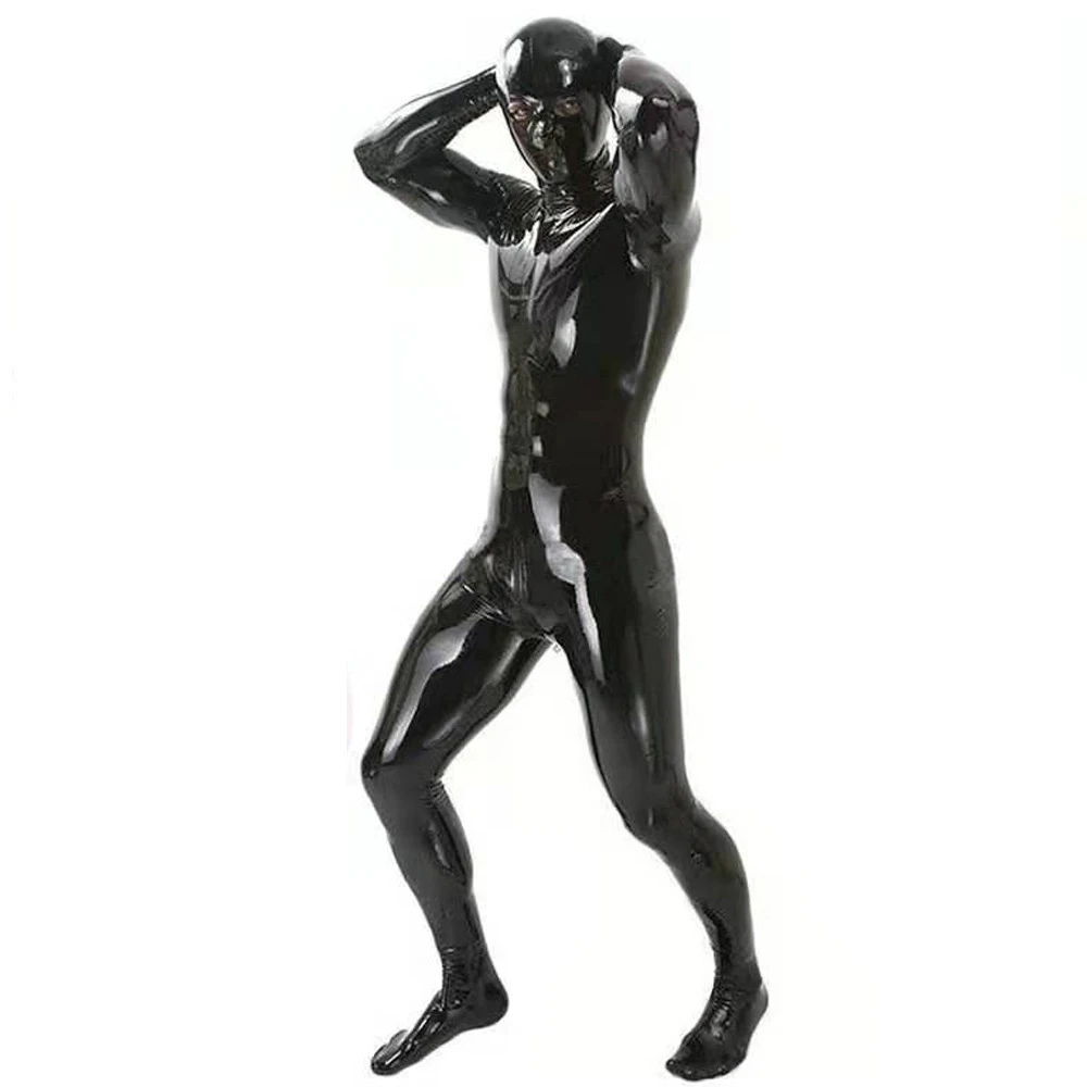 Wetlook Full Body Mens Sexy Faux Leather Catsuit PVC Bodysuit Stretchy Sheath Zentai Tight Exotic Jumpsuit Night Clubwear