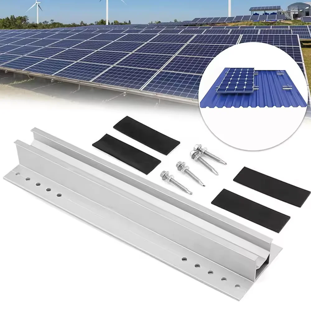 Aluminum Mini Rail Roof Mounting System with PV Solar Panel Support Brackets for Flat Pitched Tin Tile Metal Trapezoidal Roof