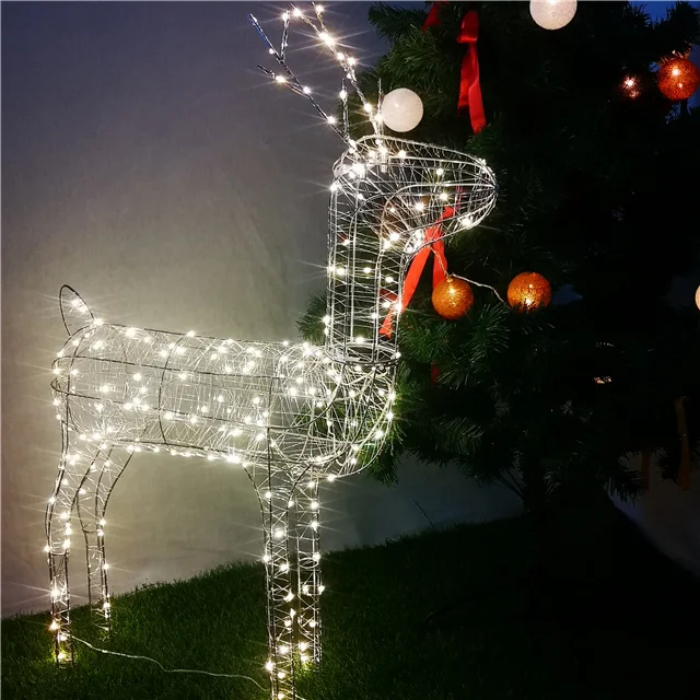 Уличные рождественские светильники с оленями 200 л, праздничное украшение, светильники с железной рамой и медной проволокой, светодиодные светильники 98 см