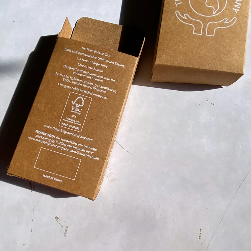 Biodegradable Custom Cardboard Kraft Paper Box For Usb Rechargeable Lighter Packaging