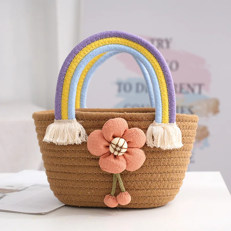 Wholesale cute cotton rope bags woven baby baskets, cotton rope rainbow baskets