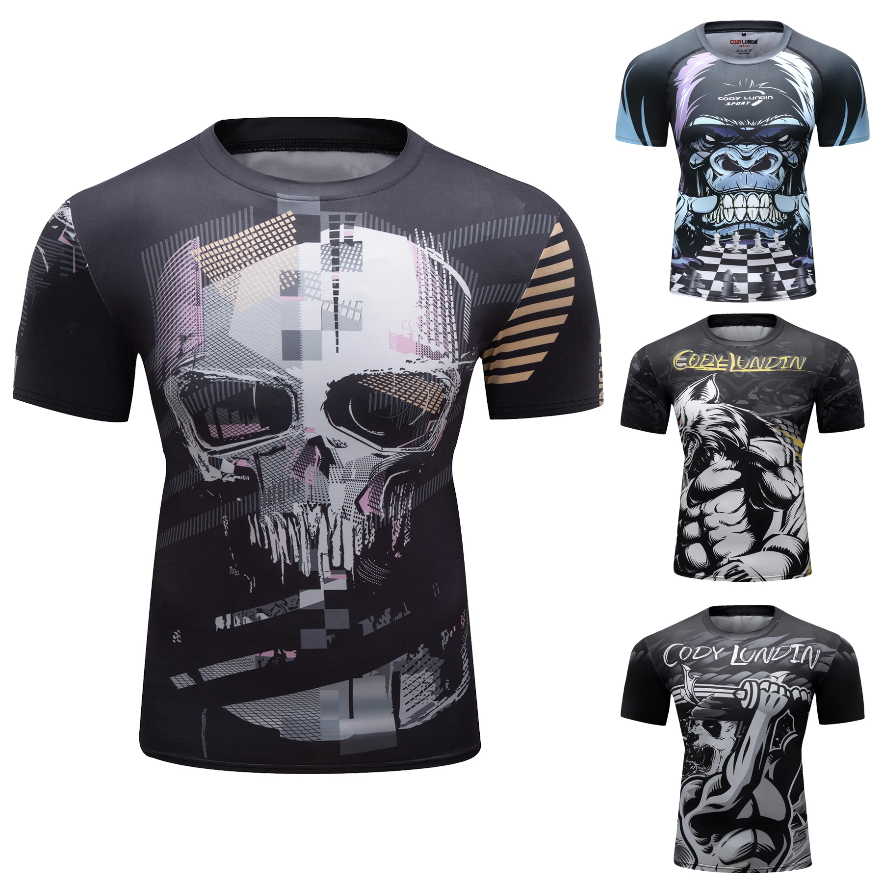 CODY LUNDIN Men Polyester Compression Sports Short Sleeve T-shirt Men Sublimation Custom Rash Guard Jiu Jitsu Rashguard for BJJ