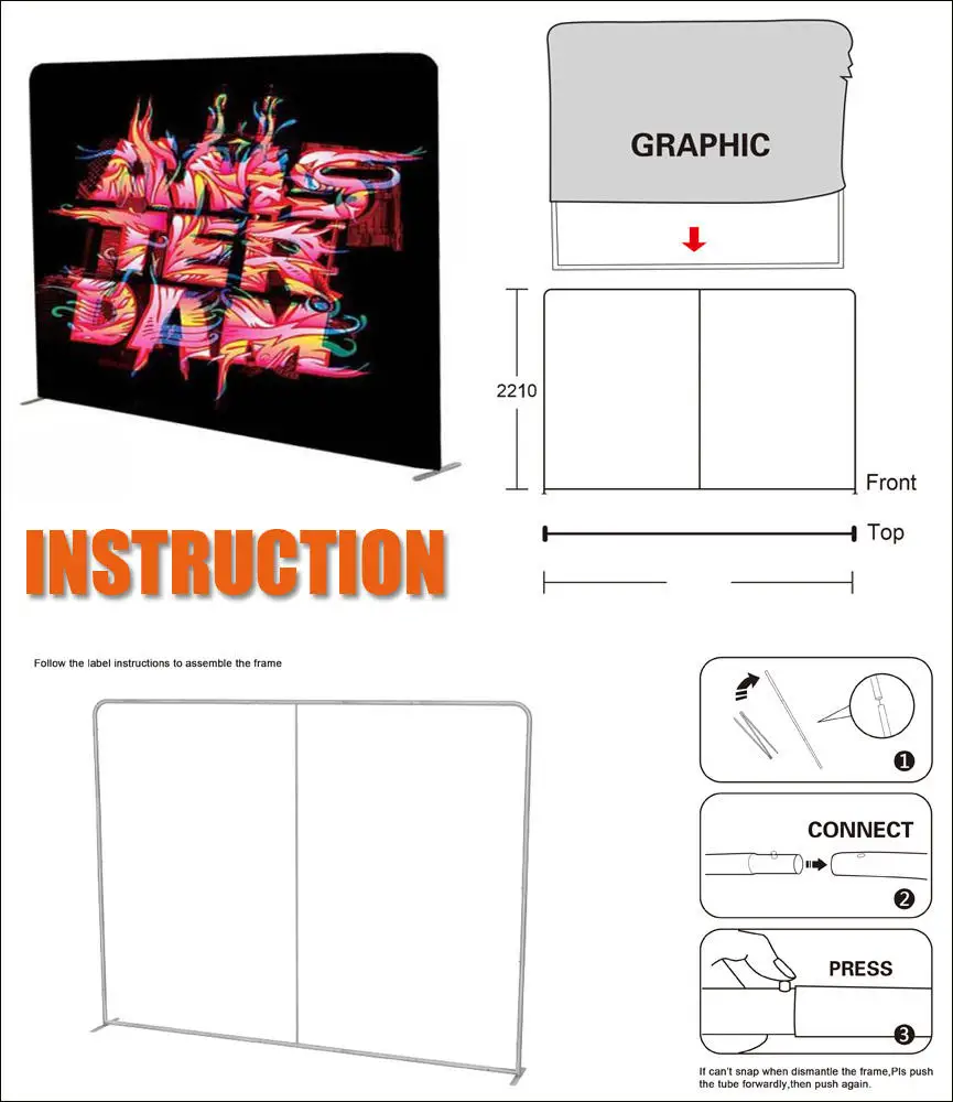 Custom Durable Aluminum Advertising Exhibition Tube Tension Fabric Backdrop Pop Up Banner Stand