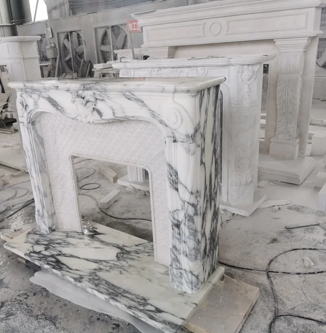 Calacatta White Statuario White Marble Fireplace Factory Price Limestone Fireplace Manufacturer