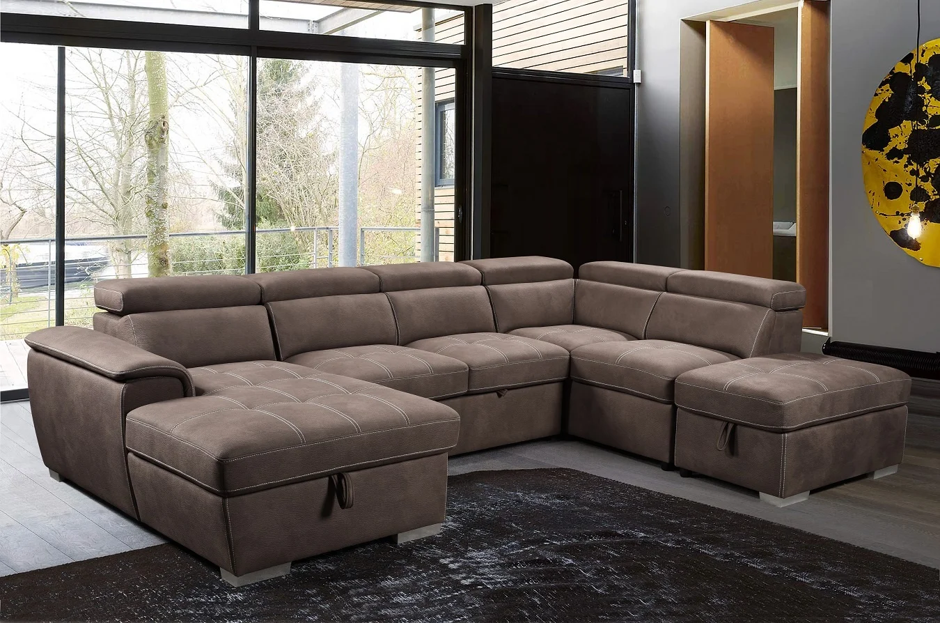 Hot sale fabric Living room sofa home furniture Modern U shaped sofa sectional with storage Reclining sleeper sofa bed