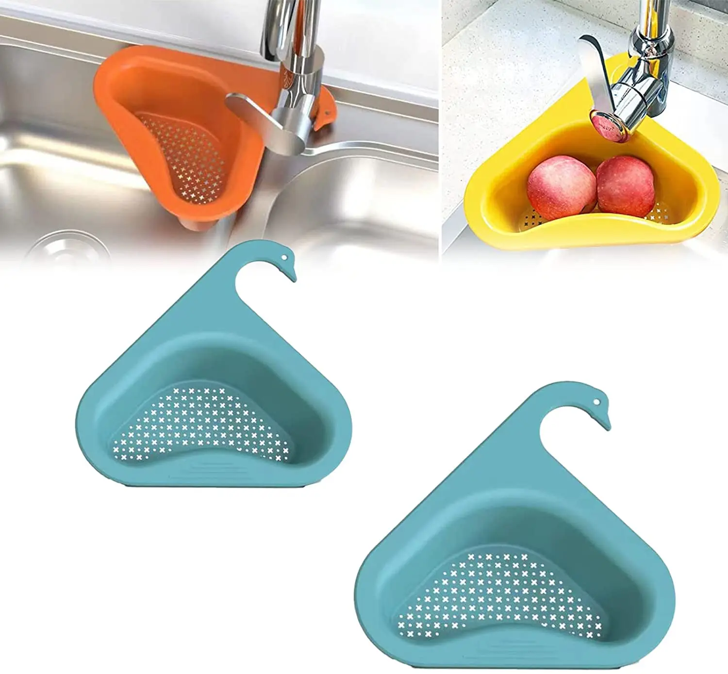 New Multi-functional Hanging Fruit And Vegetable Drain Basket Creative Swan Drain Rack Kitchen Garbage Storage Filter Basket