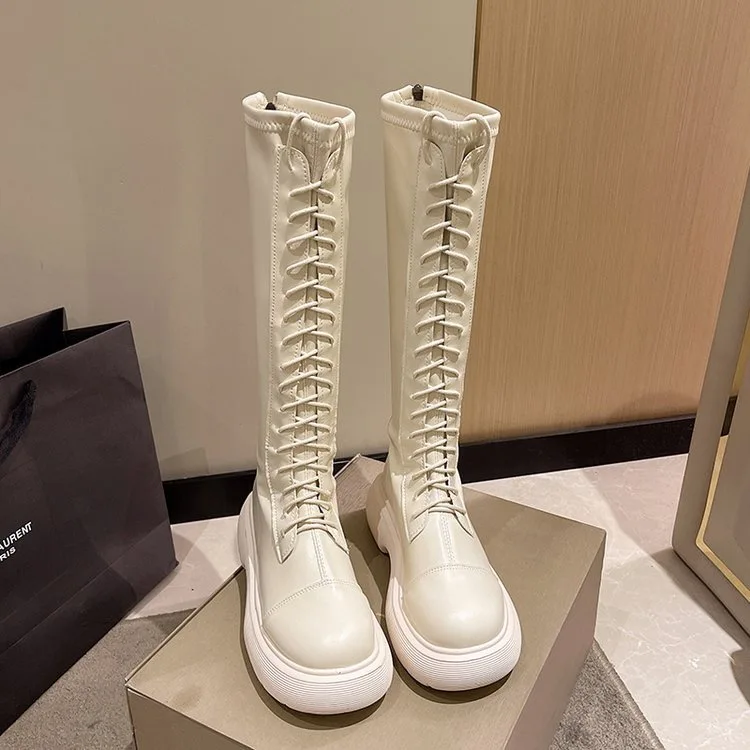 high heel knee WHITE Boots Women Ankle Boots British Style Ankle Boots.