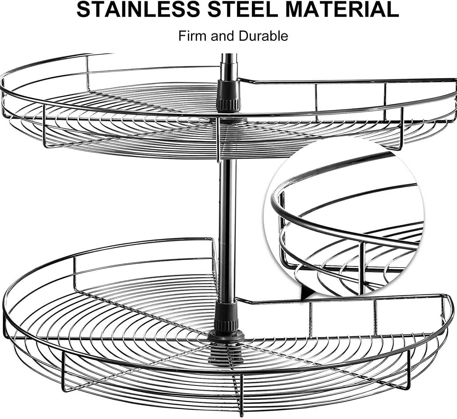 Kidney Shaped Chrome Corner Organizer 2-Shelf Stainless Steel Lazy Susan Kitchen Cabinet Blind Corner Organizer/Rotating Basket