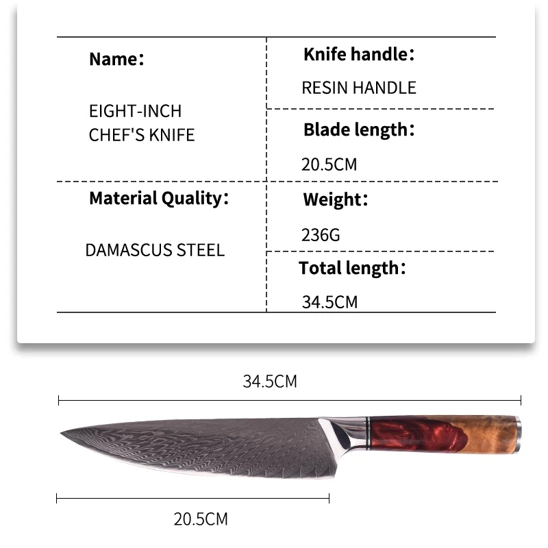  Hot Sale 8 Inch Professional Damascus Steel Chef Kitchen