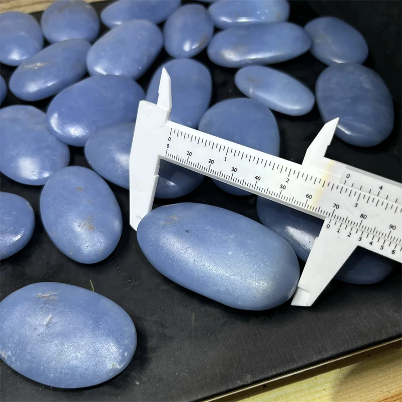 High Quality Hand Carved Crystal Natural Healing Gemstone Angelite Palm Stone For Gift