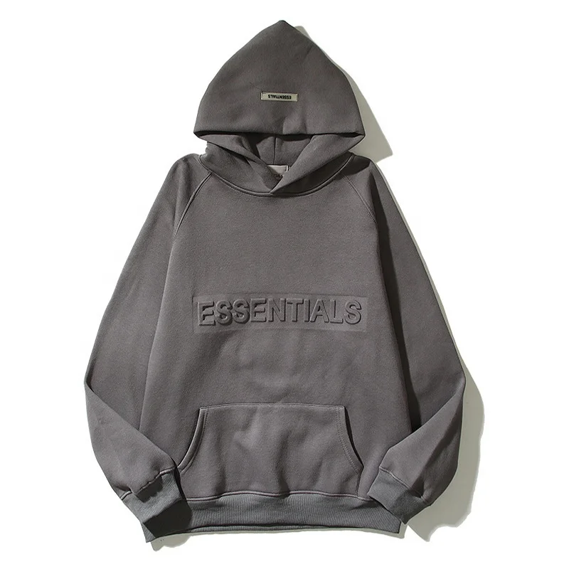 Cotton Fleece Embossed Hoodie Custom Embossed 3D Logo Thick Warm Cotton Fabric Essentials Hoodie Ic Essentials Hoodie Men