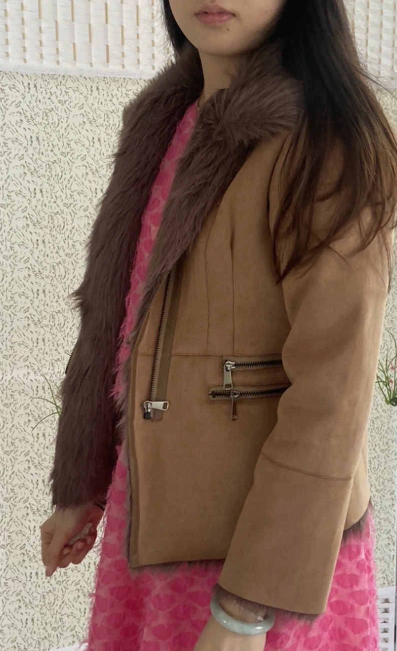 Elegant Japan Korea winter new fashion fur jacket for women coat fur lining vintage casual jacket  Slim Fit Winter Warm