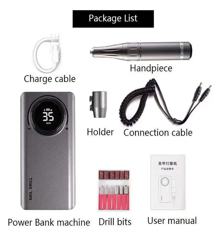 Nail Drill 35000rpm Manicure Electric Machine Wireless Rechargeable Polishing Nail Polisher Machine Primer Pen Portable