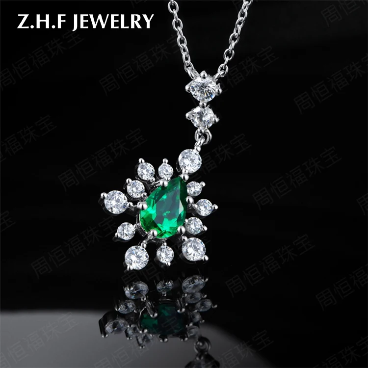 Russian Emerald Stone Created 18 Inches 925 Sterling Silver diamond jade pendant hydrothermal emerald necklace jewelry