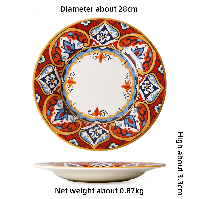 
American bowl set steak plate meal household tableware deep dish creative hand-painted fruit plate ceramic plate 