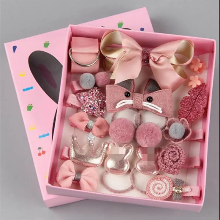 Simple 18 Pieces Sets Korean Baby Hair Accessories Cute Bow Clip Soft Box Little Girl Hairpin Jewelry Kids Hair Clips