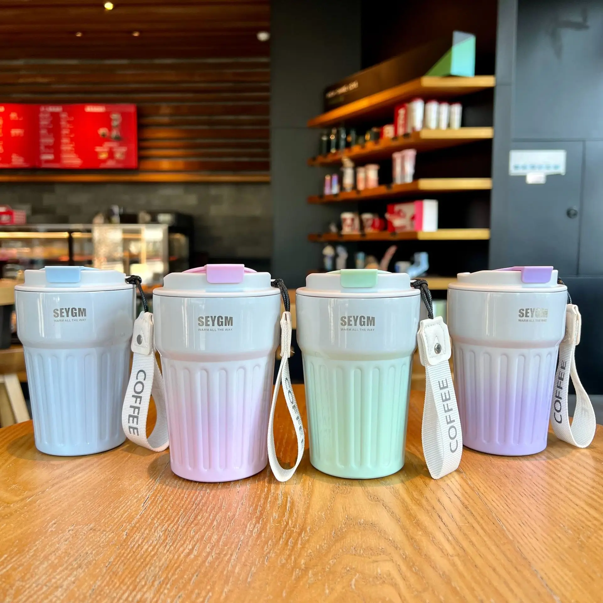 Seaygift 2023 new fashion student girl cute bottle gradient color coffee mug 2pc vertical style outdoor travel water bottle