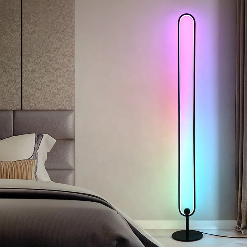 Drop Shipping Creative Room Vibe Corner Floor Lamps for Living Room Modern LED Tube Color Changing Puck Lights Warm and RGB