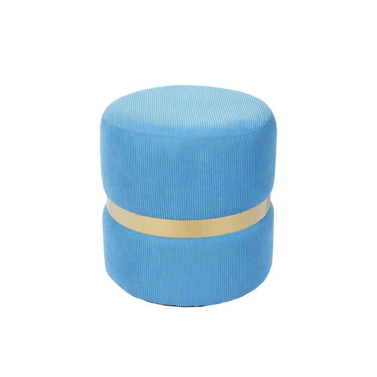 Фабрика Fuzhou Fytch, современный маленький круглый бархатный пуф с золотой лентой и серой бархатной тканью