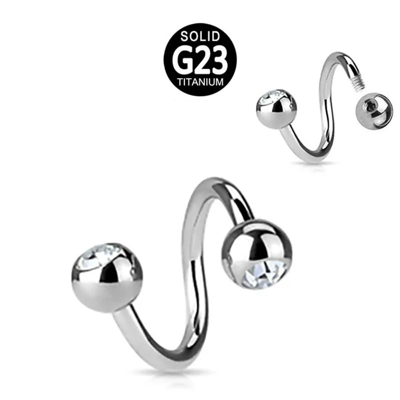 Wholesale ASTM F136 Titanium External Thread CZ Twists Barbell Ear Piercing Body Jewelry