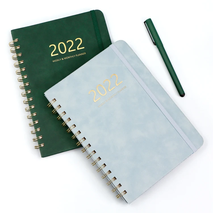 Custom printing 2022 agenda Fashion A5 Hardcover Calendar Life Organizer pu spiral notebook planner