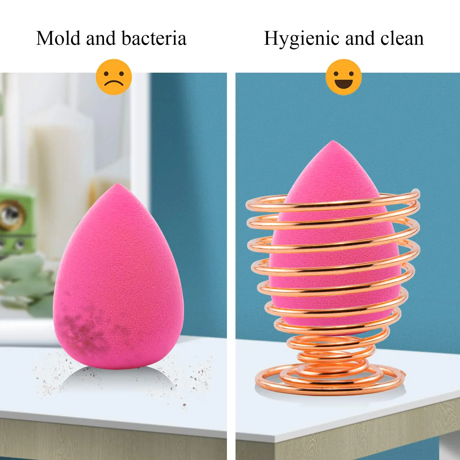 Arrivals Design custom rose gold puff empty acrylic plastic silicon metal sink makeup sponge