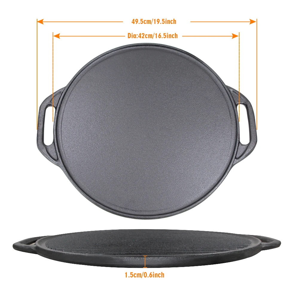 Heavy-Duty 42cm Cast Iron Skillet Nonstick Frying Pans Pre-seasoned Grill Pan Griddle Pan Cast Iron