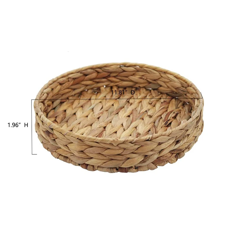 Rattan Round Serving Tray, Fruit Tray Weaving by Grasswith Handles Large Hand Woven Wicker Basket Tray for Food,Dinner,Breakfast