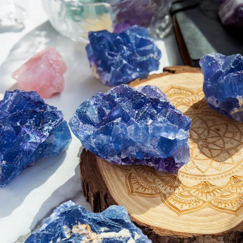 Wholesale High Quality Raw Blue Fluorite Cluster Natural Healing Crystal Gemstone