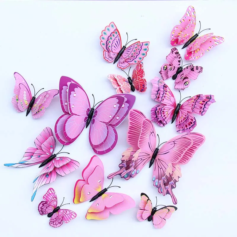 wholesale yiwu hot selling pink wall art and decor stickers for living room kids room butterfly wall stickers