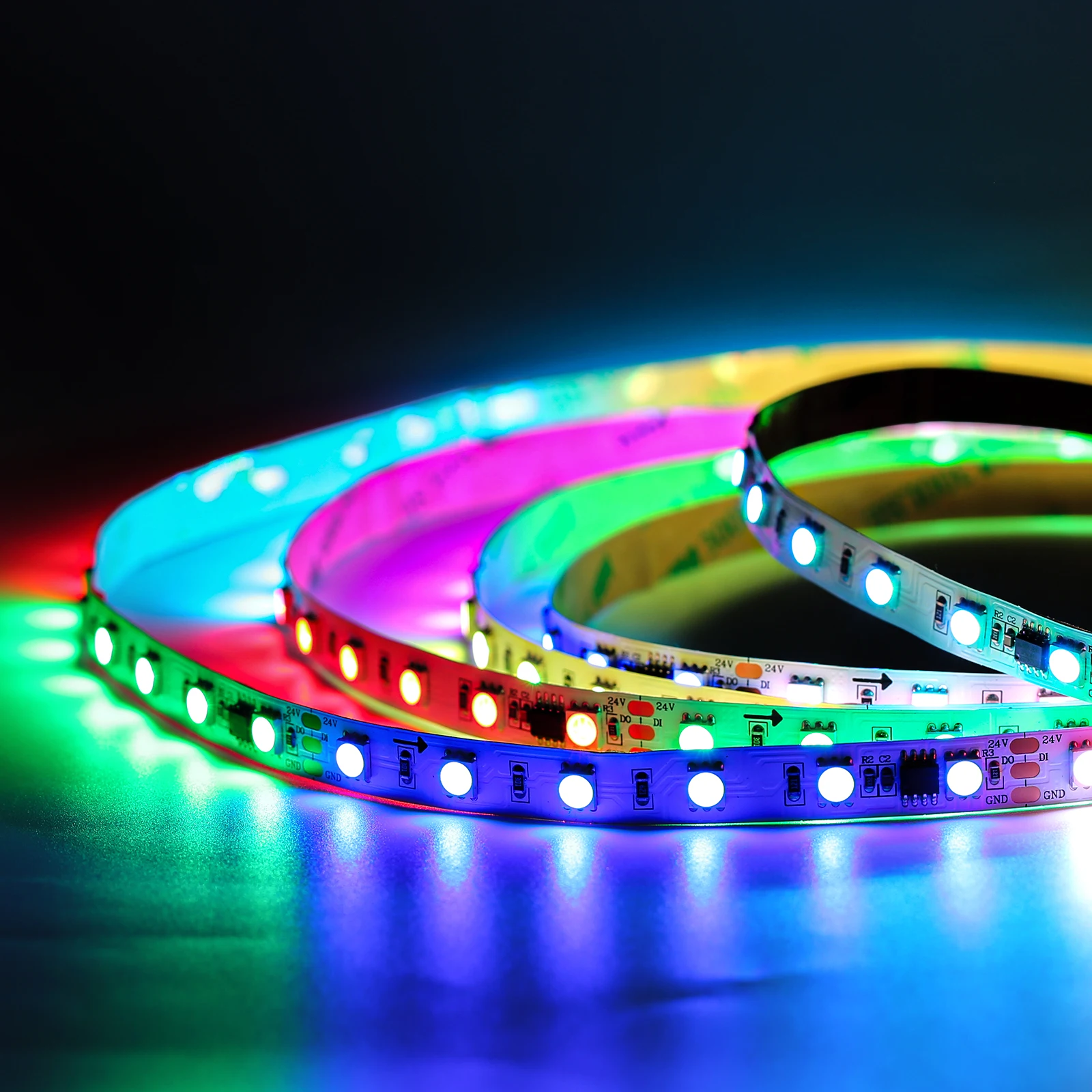 Ws2811 Светодиодная лента 24 В Ic 5050 Rgb Rgbic 60led/M пикселей программируемая индивидуальная Адресуемая гибкая светодиодная SM16703