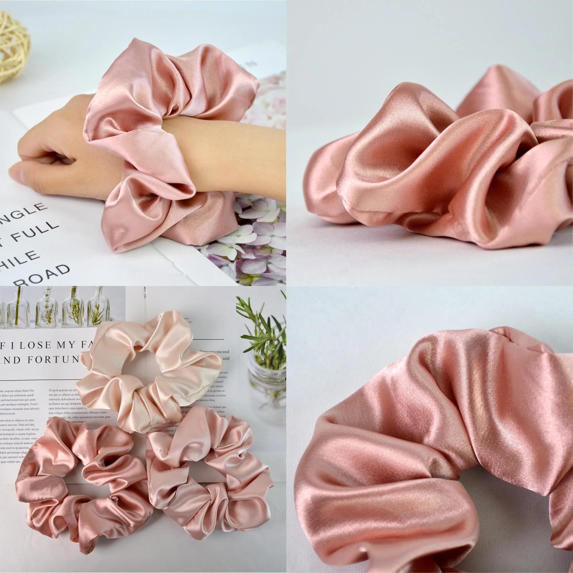 Factory Supplier Luxury Silk Hair Scrunchies 5cm 6cm Elastic Band Fashion Girls Soft Smooth Satin Hairband Women Scrunchy