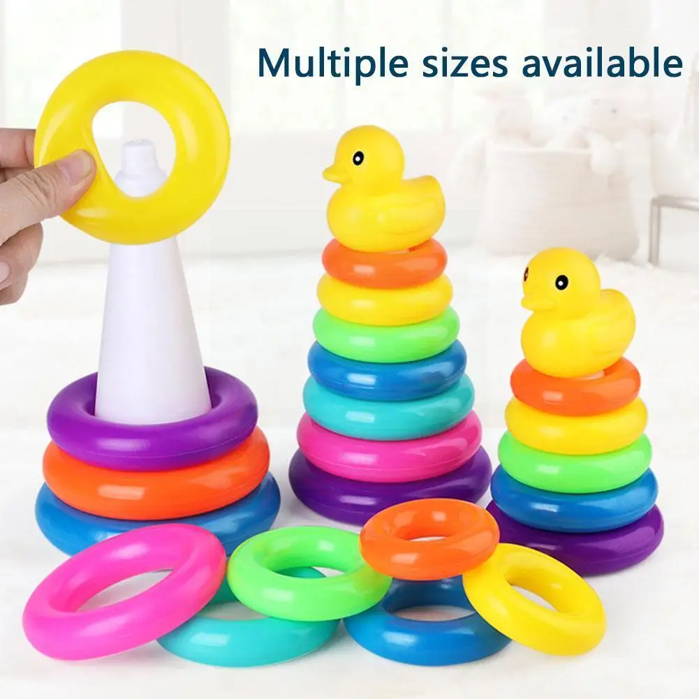 Baby Little Yellow Duck Rainbow Tower Stacking Circle Educational Toy