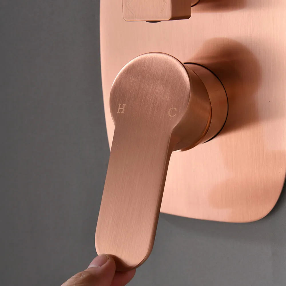 Luxury Bathroom Brass Brushed Rose Gold 10 Inch Ceiling Rainfall Shower Bath Mixer Faucet System Sets