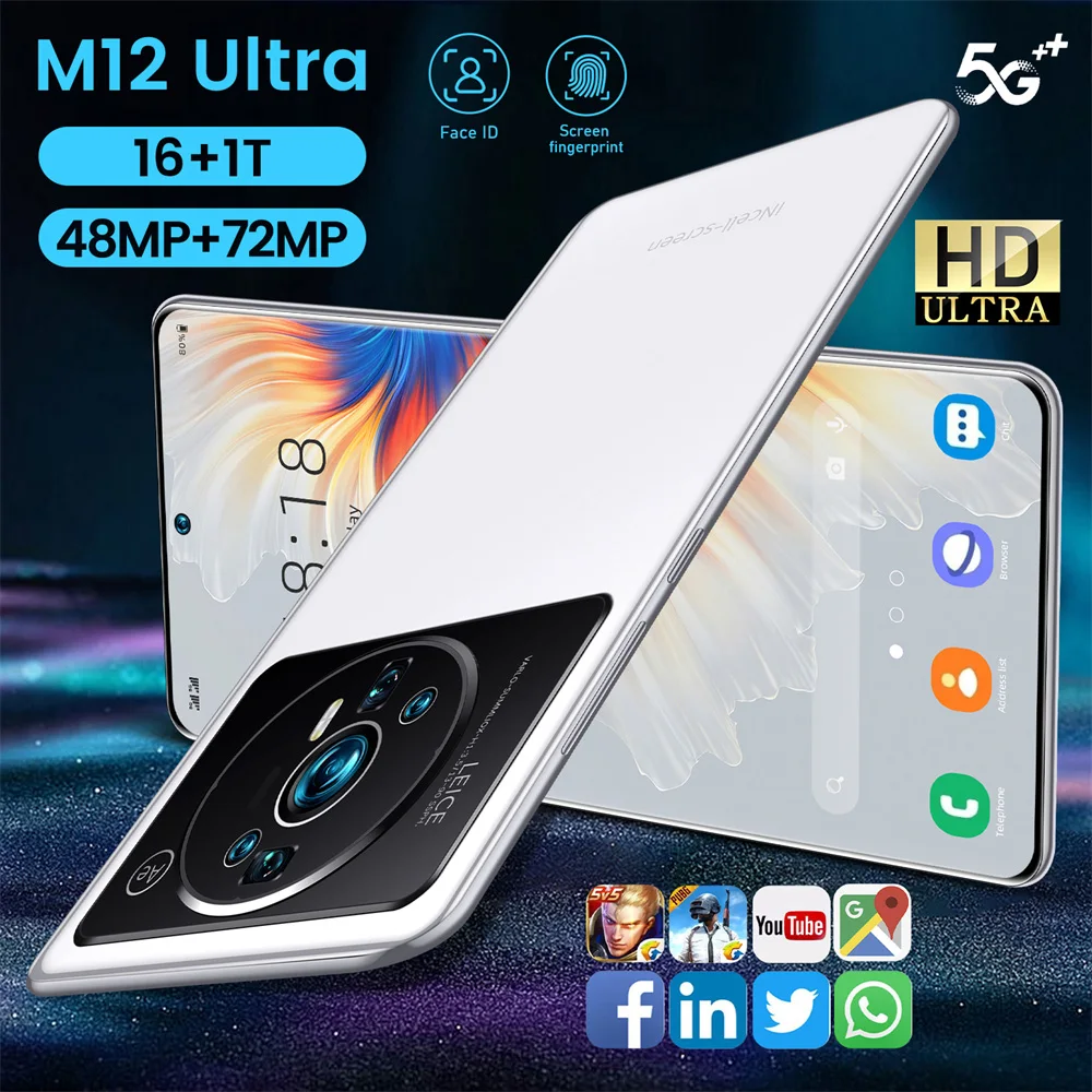 The new mobil  5g phone original m12 ultra smartphones  unlocked gaming cellphones mobile phone