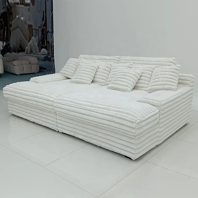 Modular wide seated deep velvet fabric combination bed sofa line shaped Large villa plush soft cinema cloud sectional sofa