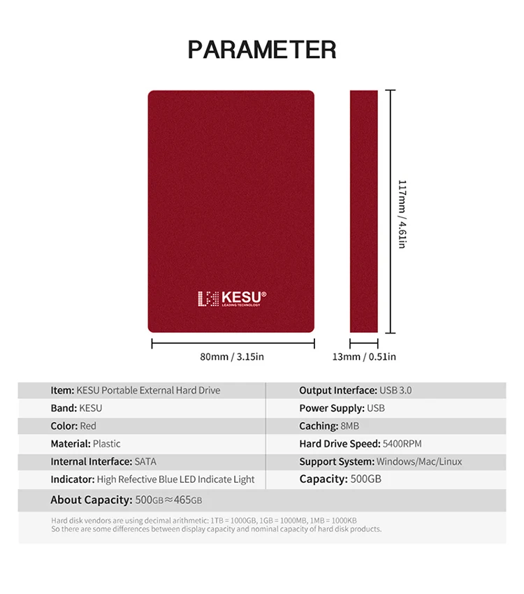New Design high speed 2.5 inch Portable 2TB Hard Disk 5400RPM USB3.0 External Hard Drive